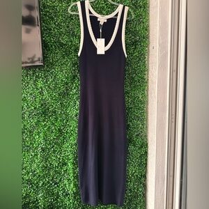 Caroline Constas Navy and White Midi Dress
